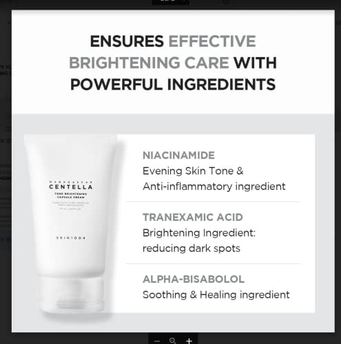 SKIN1004 Madagascar Centella Tone Brightening Capsule Cream 2.53 fl.oz, 75ml, Non-sticky Hydrating Brightening