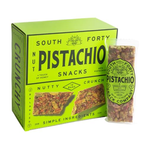 South 40 Snacks Crunchy Pistachio Bar, Just 4 Ingredients, Touch of Honey (40g Bar, Pack of 12)