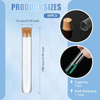 Thyle Glass Test Tubes with Cork Clear Stoppers Round Bottom Lab Test Alcohol Tampons Glass Tubes Container Vials for Plants Scientific Experiments Candy Storage Party Favors (50pcs,15 * 100mm/13ml)