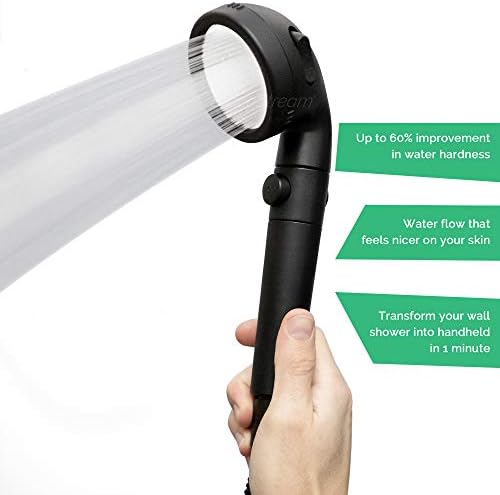 Original StoneStream® EcoPower Shower Head System — Spa Like Ionic Filter to Soften Water, Increase Pressure & Save Water — Multi Function Showerhead + 4-in-1 Wall Adapter Kit — Matte Black