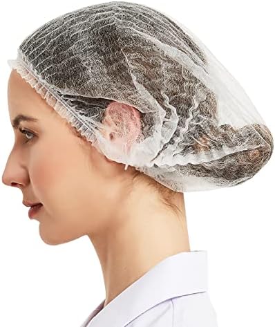 ProtectX 100-Pack White Disposable Hair Nets, Elastic Head Cover, Bouffant Caps, Sanitation Head Cover for Food Service, Spa Men & Women - 21 inch