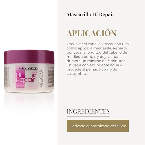 Salerm - Repairing Hair Mask - Hi Repair Mask 02-250 ml - Deep Hydration for Damaged Hair - Repairs and Rejuvenates - Shinier and Softer Hair - Immediate Effect