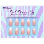 Almond Press On Nails Medium - BTArtbox Soft Gel Ombre Fake Nails with Nail Glue, Semi-Transparent Reusable Glue On Nails in 16 Sizes - 30PCS Stick On Nails Kit, Vanilla Cream Almond
