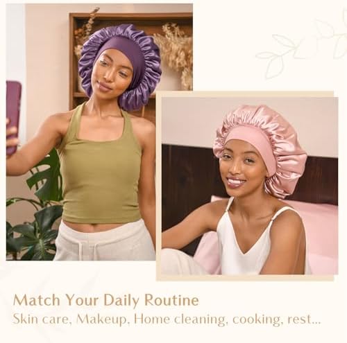 YANIBEST Satin Bonnet for Sleeping Women Double Layer Hair Silk Bonnets for Sleeping with Elastic Band