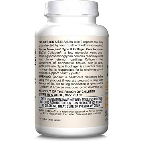 Jarrow Formulas® Type II Collagen Complex 1000 mg Supplements, Supports Skin and Joint Health, 60 Capsules, 30 Day Supply