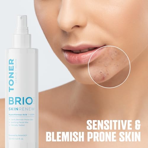 BRIOTECH Skin Renew Toner, Hypochlorous Acid Spray Topical Skin Spray for Face and Skin, Minimize Appearance of Blemishes, Soothing Mist for Redness & Bumps, 4 fl oz ea, 4 ct