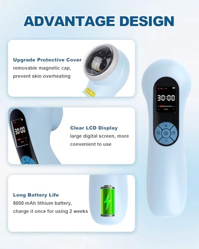 LLLT Cold Laser Therapy Device with Protective Magnetic Cover, 5*808nm & 10*650nm Human/Vet Handheld Infrared Red Light Therapy, Pet Dogs Treatment Device for Muscle Pain Relief & Improve Healing