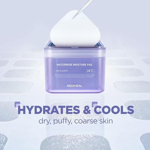 MEDIHEAL Watermide Moisture Pad - Square Cotton Facial Toner Pads with Icelandic Glacial Water - Improve Skin Temperature, Hydrating Toner Pads to Dry, Puffy, Coarse Skin -Vegan Eco Silk Pads,100 Pads
