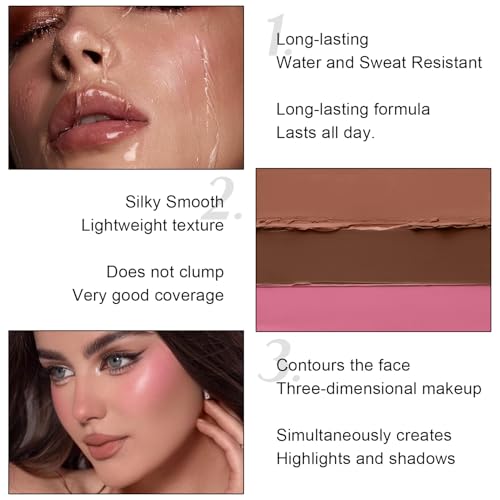 6 Colors Cream Contour Stick Makeup Kit,Shades with Highlighter Stick,Blush Stick and Bronzer Contour Stick for Sculpt the Cheeks,Long Lasting,Waterproof,Matte & Dewy Finish for Woman (SET A)