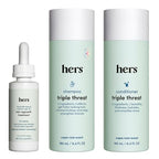 HIMS & HERS Triple Threat Shampoo, Conditioner and 2% Minoxidil Serum - Hair Loss Treatment For Women - Includes Minoxidil Serum, Color Safe Hair Thickening Shampoo and Conditioner - 3 Count
