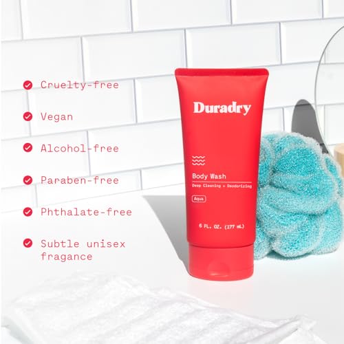 Duradry Deodorizing Body Wash for Women and Men- Hydrating Body Wash Soap for Odor, Deep Cleansing, Nourishes and Moisturizes Skin, Odor-Control Wash, Natural Ingredients - Aqua Fragrance, 6 Fl Oz
