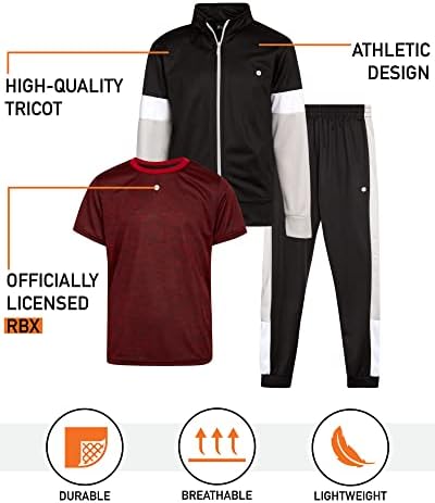 RBX Boys' Jogger Set - 3 Piece Tricot Sweatshirt, Sweatpants, and T-Shirt Tracksuit (8-12)