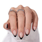 BTArtbox French Tip Press On Nails Almond - Black Press on Nails Short, Glue On Nails for Women Gift, Supremely Fit Natural Reusable Stick On Nails in 16 Sizes - 30 Fake Nails Kit, Black French