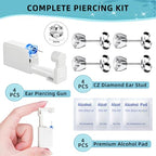 12 Pcs Ear Piercing Kit Disposable Ear Piercing Gun Kit with 4 Pcs 6 Prong Setting Cubic Zirconia Earrings Stud 316L Stainless Steel Easy to Use at Home Self Ear Piercer Gun Kit Tool, Silver