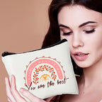 Pinkunn 16 Pcs Canvas Cosmetic Bag Bulk Inspirational Quotes Makeup Bags with Zipper Encouragement Travel Toiletry Pouch Appreciation Gift for Christmas Teacher Birthday Graduation (Rainbow)