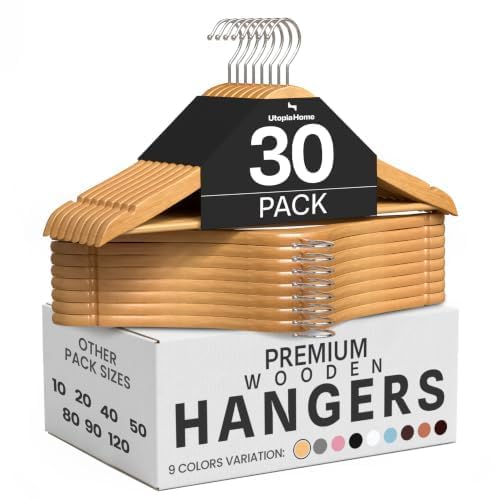 Utopia Home Wooden Hangers 30 Pack – Slim Suit Hangers Natural