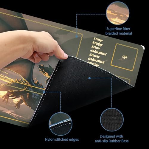 MTG Playmat TCG Playmat -Includes Storage Tube and 7 Dice-Experience Top-Tier Quality and Edge-Locking Waterproof and Non-Slip Mat! (playmat with Zones, 2-Dragon)