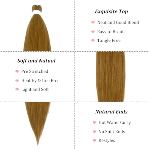Pre Stretched Braiding Hair Extensions for Braiding Color 27 Honey Blonde Braiding Hair Pre Stretched 26 inch 6 packs Knotless Synthetic Jumbo Hypoallergenic Braiding Hair Extensions