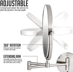 OVENTE 9" Wall Mounted Makeup Mirror with 1X/7X Magnification, Double Sided Magnifying Round Bathroom Vanity Mirror, 360° Swivel Design, Extendable and Folding Arm, Polished Chrome MNLFW90CH1X7X