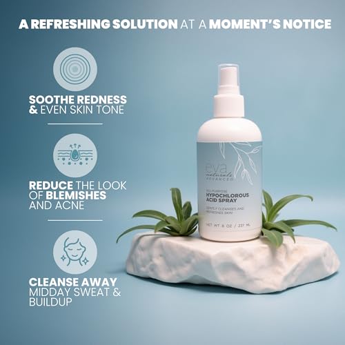 Eva Naturals Hypochlorous Acid Spray For Face - HOCl For Cleansing, Acne & Blemish Reduction - Facial Cleanser Spray For Post Workout - Sweat Spray - Face Spray For Body, Safe For Eyes - Post Workout