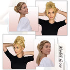 RUWISS Claw Clip Messy Bun Hair Piece Real Human Hair Buns Wavy Curly Chignon Hair Bun Extensions Tousled Updo Hair Buns Claw Clip Ponytail for Women (Black mix Gray and Platinum Blonde Tips)