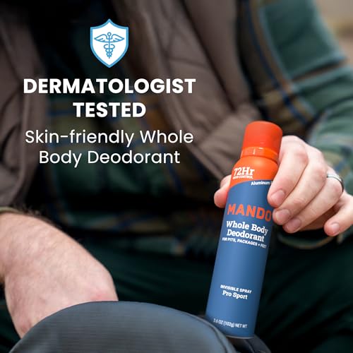 Mando Whole Body Deodorant For Men - Invisible Spray Deodorant - 72 Hour Odor Control - Low Irritation Formula - Aluminum Free, Benzene Free - 3.6 ounce Cans (Pack of 2) - Pro Sport