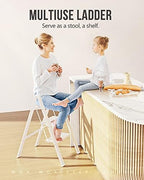 WOA WOA 3 Step Ladder, Foldable Step Stool, Aluminum Lightweight Ladder for Home Kitchen Closet, Anti-Slip Pedals, Ease of Folding, Portable, 300lbs Capacity - White