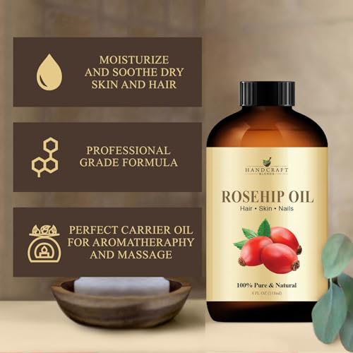 Handcraft Blends Rosehip Oil - 4 Fl Oz - 100% Pure and Natural - Premium Grade Oil for Face, Skin and Hair - Protect and Nourish - Carrier Oil