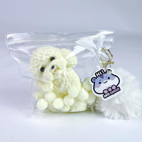 Handmade Big Taba Squishy Dog Toy, Taba Squishy Teddy Dog Toy, Cute Squishy Poodle,Realistic Puppy Toy, Silicone Mochi Fidget Pup, Stress Relief Gift for Adults & Kids (White-L)