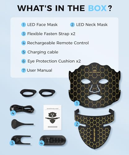 Yahi Red Light Therapy for Face, Led Face Mask Light Therapy, 7 Colors LED Face & Neck Mask Light Therapy At Home, Black