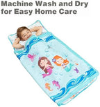 EVERYDAY KIDS Toddler Nap Mat with Removable Pillow -Underwater Mermaids- Carry Handle with Fastening Straps Closure, Rollup Design, Soft Microfiber for Preschool, Daycare Sleeping Bag, Ages 2-6 years