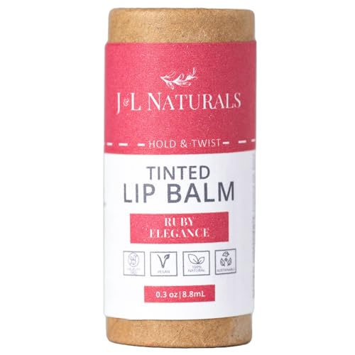 J&L Naturals Tinted Lip Balm | Vegan & Cruelty Free Lip Stain | Zero Waste Makeup | Plastic-Free, Hydrating & Moisturizing Lip Tint | Made in US (Single (1-Pack), Ruby Elegance)