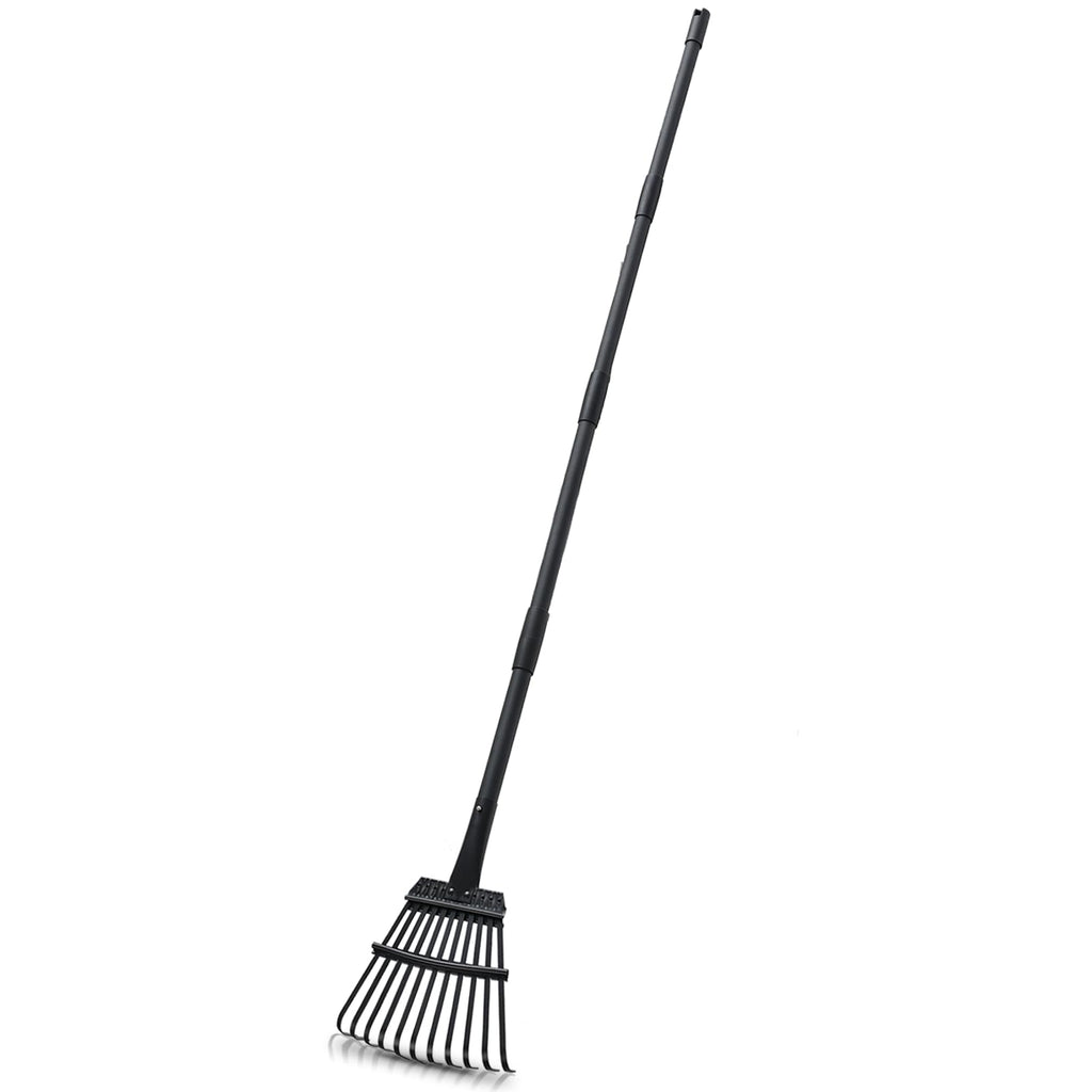 Rake for Leaves Small Metal Garden Tool with 11 Tines 63 Inch Adjustable Handle Sturdy Yard Rake for Gardening Gathering Leaves Weeds Debris, Black