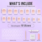 BTArtbox Press on Nails Square - French Tip Press On Nails Short, Seamless Fit Glue on Nails for Nail Art Manicure, 15 Sizes, French Girl