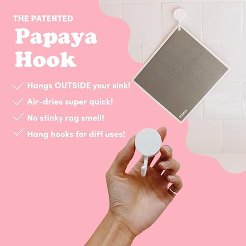 Papaya Reusable Paper Towels 4-Pack - 4 Sheets + 2 Hooks, Quick Drying, No Odor, 1 Sheet Replaces 17 Rolls, Washable Kitchen Cloth, Sustainable Dish Sponge, Eco Friendly Gift (Oat Milk Latte)