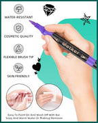 Temporary Tattoo Markers for Skin | Dual-End 16-Count Body Markers + 77 Large Tattoo Stencils | Temporary tattoos for Adults and Kids | Flexible Brush Tip, Bright colors, Skin-Safe*, Cosmetic-Grade
