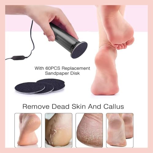 Dermave Electric Foot Callus Remover, Pain-Free Electric Foot File Callus Remover for Feet Professional Adjustable Speed, 360 Rotation with 60pcs Sanding Discs, Gentle and Not Hurt Feet (Gold)