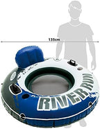 INTEX 58825EP River Run 1 Inflatable Floating Lounge: Comfortable Backrest – Built-in Cup Holders – Durable Grab Handles – All Around Grab Rope – 220lb Weight Capacity– Blue