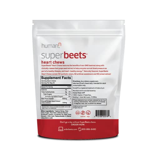 humanN SuperBeets Heart Chews - Grape Seed Extract & Non-GMO Beet Energy Chews - Pomegranate Berry Flavor - 120 Count (Total)