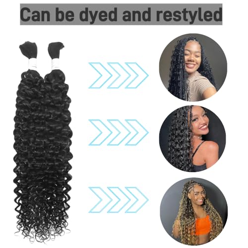 Human Braiding Hair for Boho Braids 2 Bundles 100g 28Inch Water Wave Human Hair Braiding Hair 12A Brazilian Virgin No Weft Hair Extensions for Bohemian Knotless Braids Bulk Human Hair for Braiding