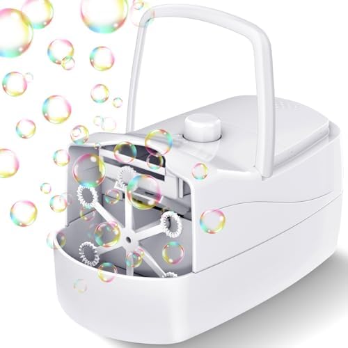 Bubble Machine, Automatic Bubble Blower for Kids, 18000+ Bubbles Per Minute with 2 Speed Settings, Battery/USB Powered Bubble Maker for Toddlers, Outdoor Birthday Parties, Weddings (White)