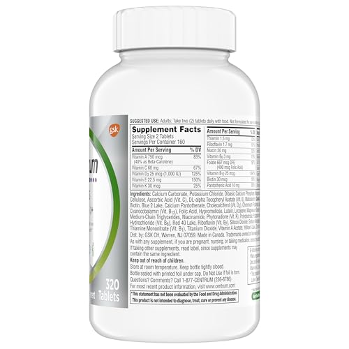 Centrum Minis Silver Multivitamin for Adults 50 Plus, Multimineral Supplement, Vitamin D3, B-Vitamins, Gluten Free, Non-GMO Ingredients, Supports Memory and Cognition in Older Adults - 320 Ct