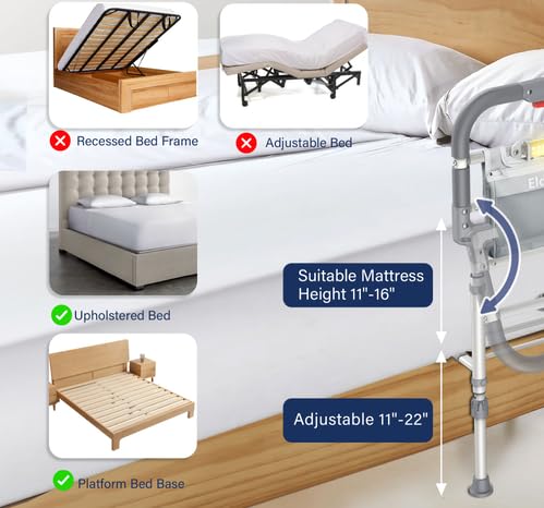 Foldable Bed Rails for Elderly Adults Safety - Heavy Duty Bed Rail for Seniors with Adjustable Height,Bed Side Rails with Motion Sensor Light and Storage Pocket,Fits King Queen Full Twin Beds,400LBS