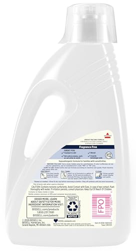 Bissell Free & Clear OXY Carpet Deep Clean Solution, for use in leading upright carpet cleaners, 60oz, Same powerful clean, gentle for families, Hypoallergenic formulation without dyes or fragrance