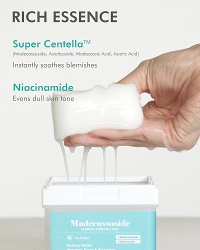 DERMAL Madecassoside Blemish Control Pad - Korean Toner Pad for Blemish & Tone Improvement with Centella Asiatica - Vegan Gauze Tencel Square Pads - High Capacity, 120 Sheets