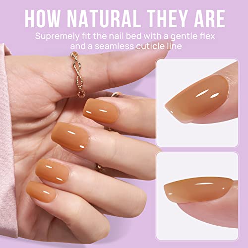 BTArtbox Press On Nails Short - Soft Gel Square Fake Nail with Nail Glue, Semi-Transparent Stick On Nails in 15 Sizes, Pumpkin Pie