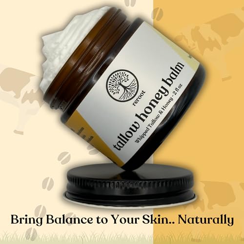 Beef Tallow for Skin | TALLOW HONEY BALM | 2 Ingredients | 100% Grass-Fed Tallow & Raw MN Honey | Whipped & UNSCENTED | Whole Body & Face Balm for Sensitive, Dry Skin, Eczema, Psoriasis, Rosacea (2oz)