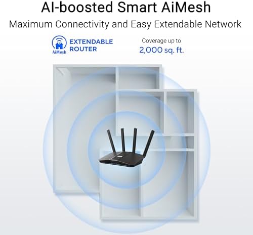 ASUS RT-BE58U WiFi 7 BE3600 AiMesh Extendable Router, 4K-QAM, MLO, AI Detection 2.5G Port, Four 1G Ports, Commercial-Grade Network Security, Parental Control, IoT Network, Kid’s Network, VPN Network