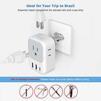 TESSAN Brazil Power Adapter, US to Brazil Travel Plug with 4 American Outlets 3 USB Charger (1 USB C Port), Type N Adaptor for USA to Brazilian Brasil