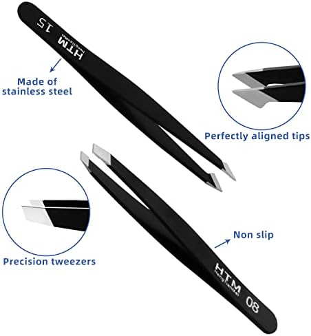 HengTianMei 8Pcs lash tweezers 3 Stainless Straight and 3 Curved Tip Eyelash Tweezers, With 2 Slant Pointed Precision Eyebrows Tweezers for eyelash extensions, Facial Hair, and Ingrown Hair Removal
